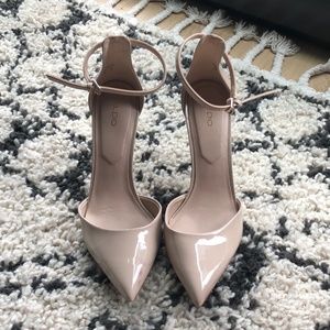 Aldo | Nude Pumps with Gold Heel and Ankle Straps